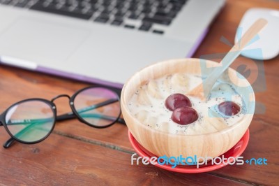 Granola With Fruits On Work Station Stock Photo