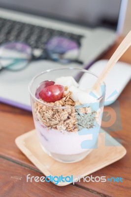 Granola With Fruits On Work Station Stock Photo