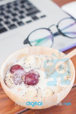 Granola With Fruits On Work Station Stock Photo