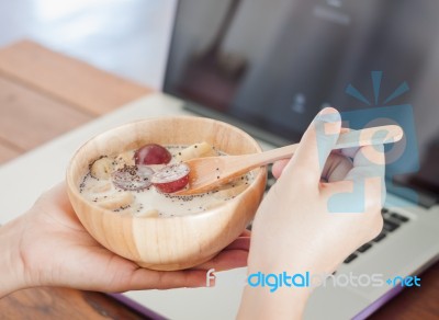 Granola With Fruits On Work Station Stock Photo