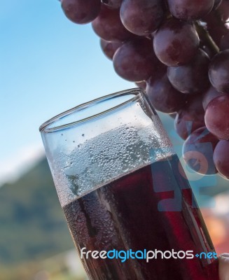 Grapes And Juice Shows Organic Products And Beverage Stock Photo