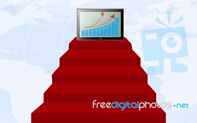 Graph Growth Tablet On Stairs Stock Image