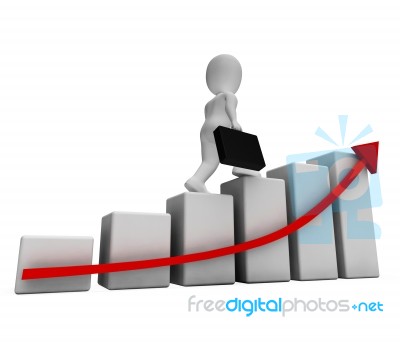 Graph Increase Represents Success Successful And Advance 3d Rend… Stock Image