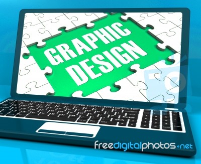 Graphic Design On Laptop Shows Stylized Creations Stock Image