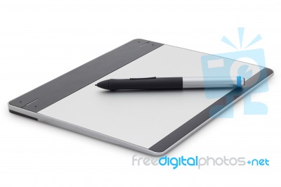 Graphic Tablet Isolated On White Background With Clipping Path Stock Photo