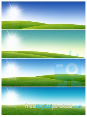 Grass And Blue Sky Banners Stock Photo