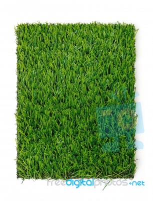 Grass Mat On White Background. Artificial Turf Tile Stock Photo