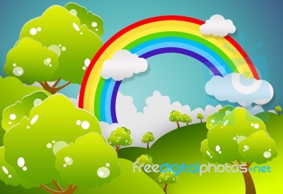 Grass With Sky And Rainbow Stock Image