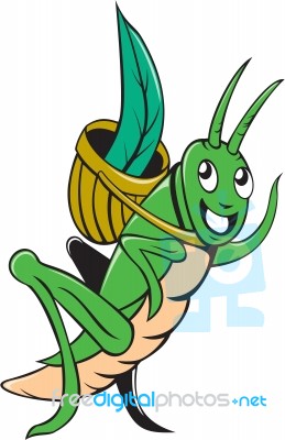 Grasshopper Carrying Basket Grass Cartoon Stock Image