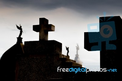 Gravestones And Crosses In The Christian Cemetery Stock Photo