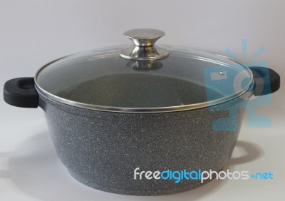 Gray Pot For Cooking Food Stock Photo