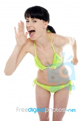 Great Discount Offer On Bikinis Is Worth A Shout Stock Photo