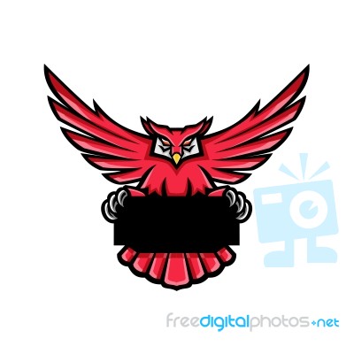 Great Horned Owl Spreading Wings Banner Mascot Stock Image