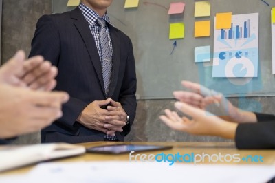 Great Presentation! Group Of Business People In Smart Casual Wea… Stock Photo