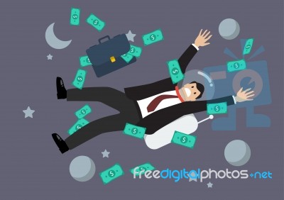 Greedy Businessman Floating In The Space Stock Image