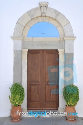 Greek Church Entrance Stock Photo