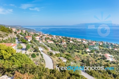 Greek Village Near Sea In Kefalonia Stock Photo