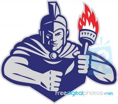 Greek Warrior Holding Flaming Torch Retro Stock Image