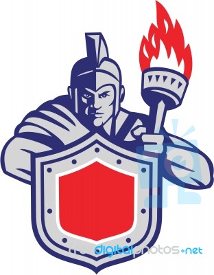 Greek Warrior Shield Torch Retro Stock Image