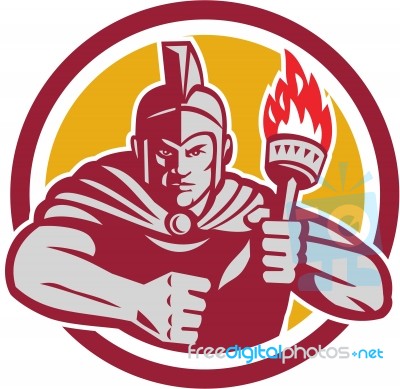 Greek Warrior Torch Circle Retro Stock Image