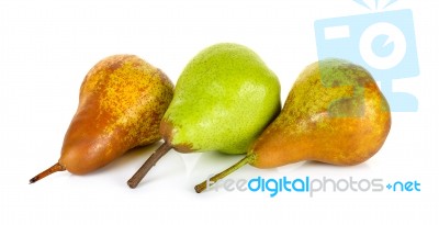 Green And Brown Pear Isolated On A White Stock Photo