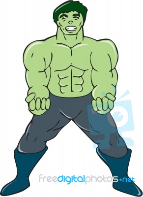 Green Angry Man Clenching Fist Cartoon Stock Image