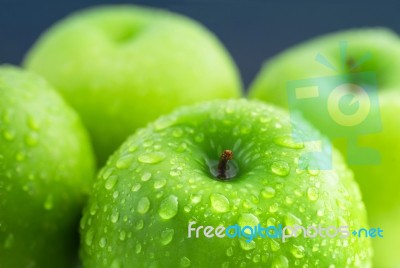 Green Apples Composition With Water Drop Stock Photo