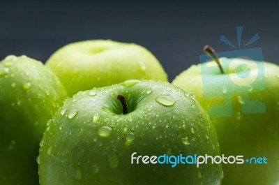 Green Apples Composition With Water Drop Stock Photo