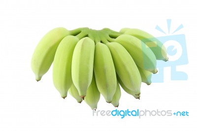 Green Banana Bunch On White Background Stock Photo