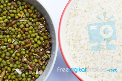 Green Beans Grain And Rice Grain Stock Photo