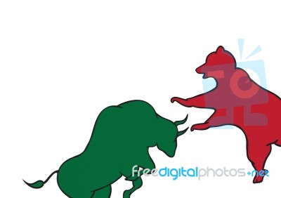 Green Bull And Red Bear Stock Image