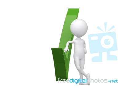 Green Check Mark With 3d Man Stock Image