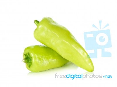 Green Chilli Isolated On The White Background Stock Photo