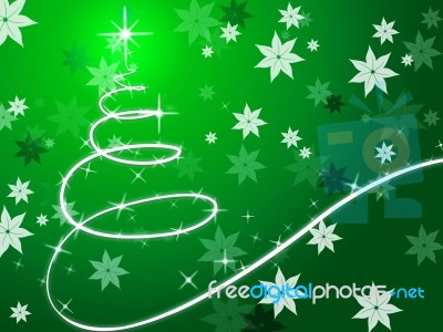 Green Christmas Tree Background Shows December And Flowers
 Stock Image