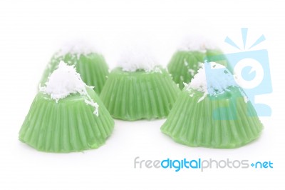 Green Coconut Sweet Pudding On White Floor Stock Photo