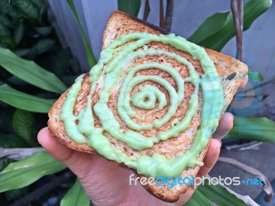 Green Custard On The Breads Stock Photo