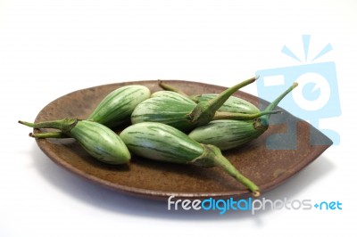 Green Eggplant On White Background Stock Photo