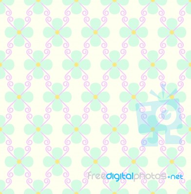 Green Flower And Spiral Seamless Pattern On Pastel Background Stock Image