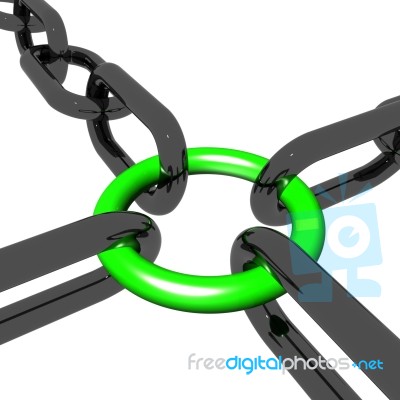 Green Four Link Shows Connection And Togetherness Stock Image