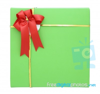 Green Gift Box With Red Ribbon Bow Isolated On White With Clippi… Stock Photo