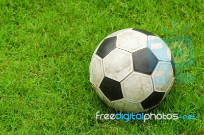 Green Grass Soccer Field With Ball Stock Photo