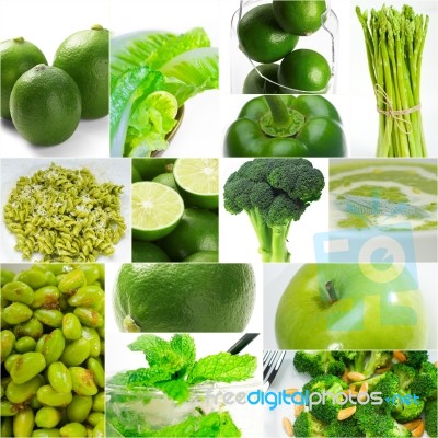 Green Healthy Food Collage Collection Stock Photo