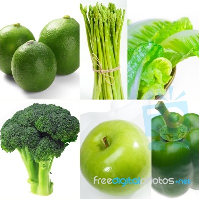 Green Healthy Food Collage Collection Stock Photo