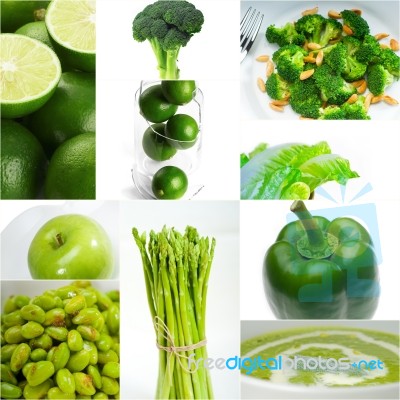 Green Healthy Food Collage Collection Stock Photo