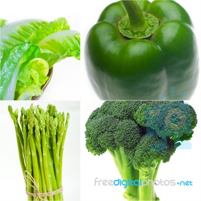 Green Healthy Food Collage Collection Stock Photo