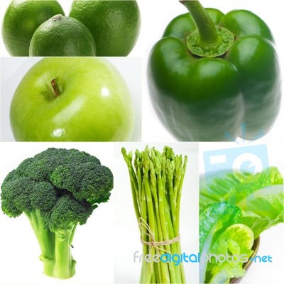 Green Healthy Food Collage Collection Stock Photo