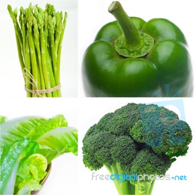 Green Healthy Food Collage Collection Stock Photo