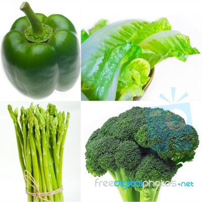 Green Healthy Food Collage Collection Stock Photo