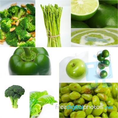 Green Healthy Food Collage Collection Stock Photo