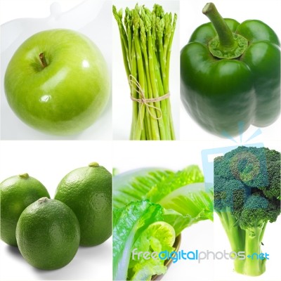 Green Healthy Food Collage Collection Stock Photo